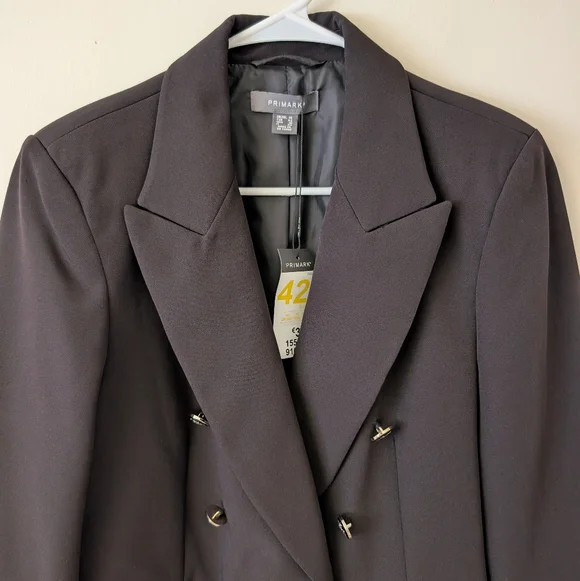 Primark Womens 10 NWT Black Blazer Jacket Preppy Academia Classic Cyberpunk - Picture 3 of 7